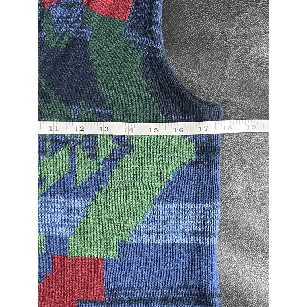 VTG 90s Chaps Denim Southwestern Aztec Sweater Vest Shawl Collar Womens‎ Small - Picture 4 of 11